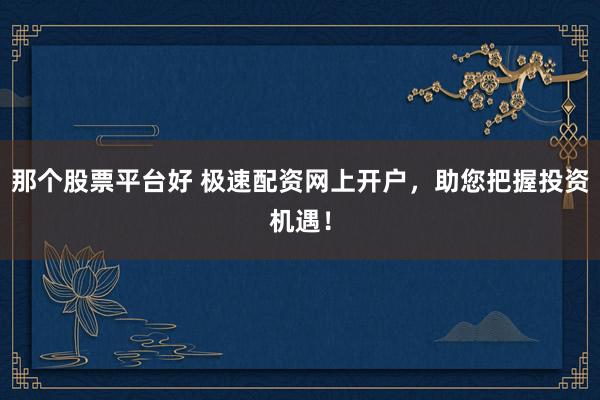 那个股票平台好 极速配资网上开户，助您把握投资机遇！
