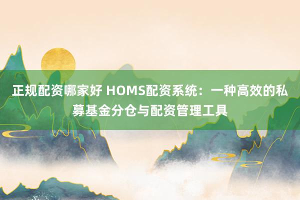 正规配资哪家好 HOMS配资系统：一种高效的私募基金分仓与配资管理工具