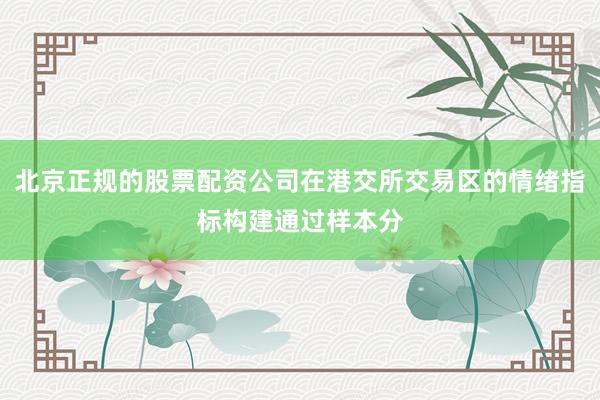 北京正规的股票配资公司在港交所交易区的情绪指标构建通过样本分