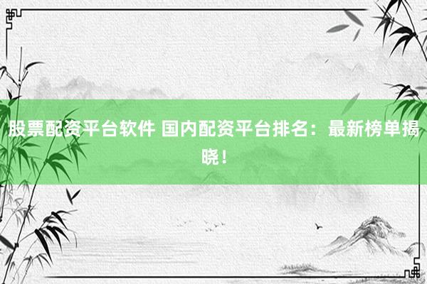 股票配资平台软件 国内配资平台排名：最新榜单揭晓！