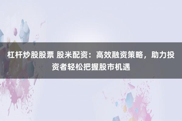 杠杆炒股股票 股米配资：高效融资策略，助力投资者轻松把握股市机遇